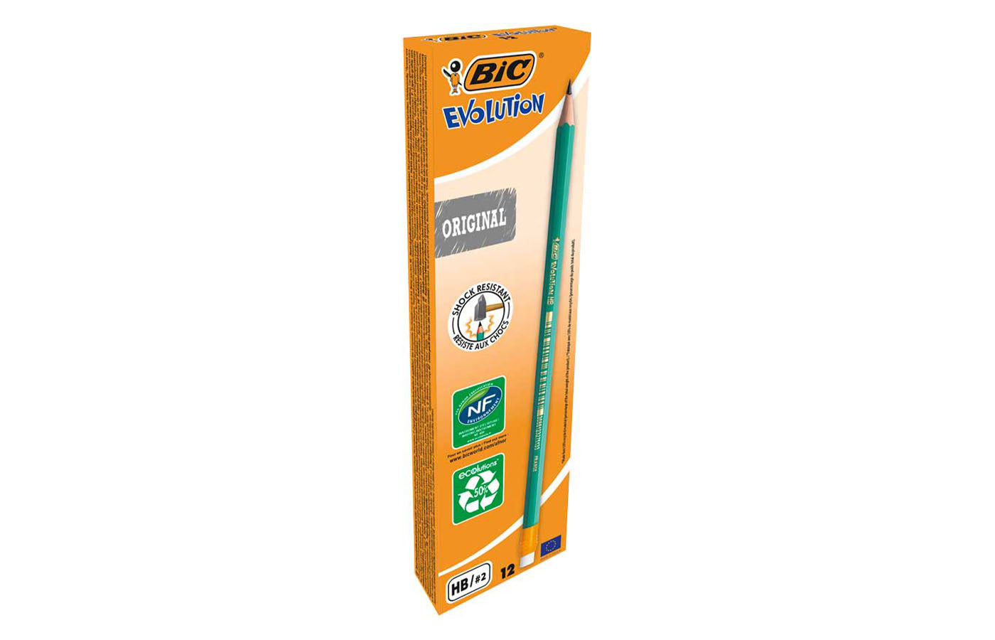 Schrijfpotloden met gomtop - HB nr. 2 - BIC (Evolution)